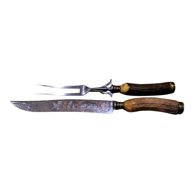 A Pair of Stag Horn German Hoffritz Carving Knife and Fork Set Chairish