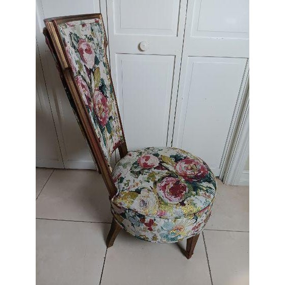 Pink 1950s Victorian Style Parlor Chair Wood Floral Design Cushion Set of 2 For Sale - Image 8 of 11