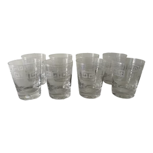 Vintage Etched Greek Key Highball Glasses-Set of 8