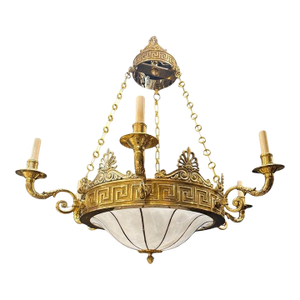 Late 19th Century Caldwell Bronze Chandelier With Leaded Glass