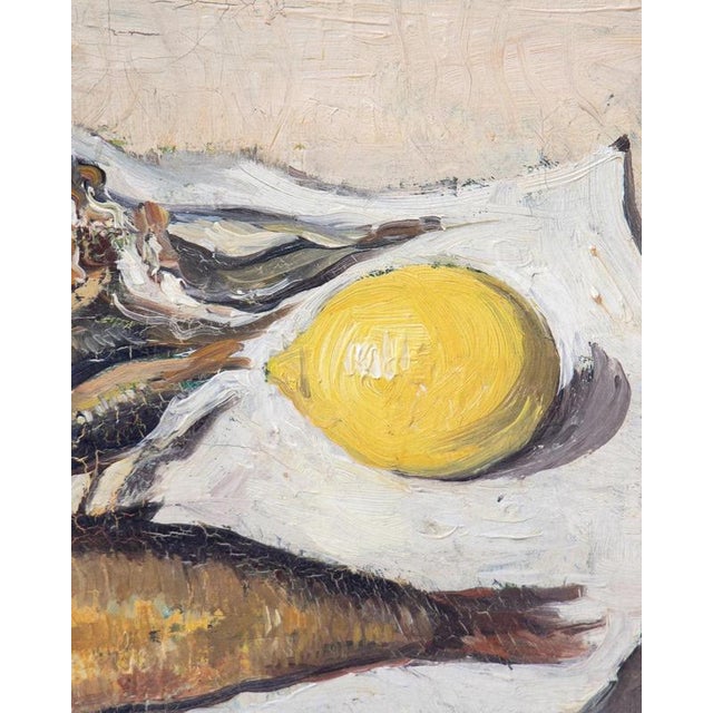 1930s Émile Lecomte, Still Life with Fish, Shrimp & Lemon, 1935, Oil Painting on Canvas, Framed For Sale - Image 5 of 13