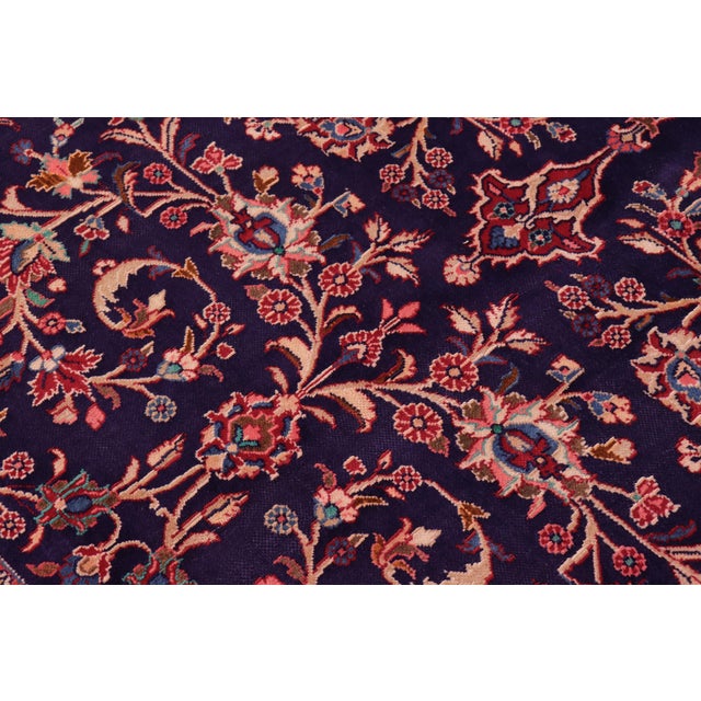 Shabby Chic Persian Kashan Blue/Red Wool Rug - 9'8'' X 12'10'' For Sale - Image 4 of 10