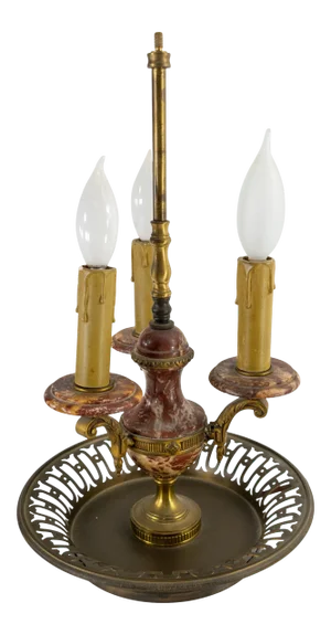 Early 20th Century French Bronze and Rouge Marble Bouillette Table Lamp