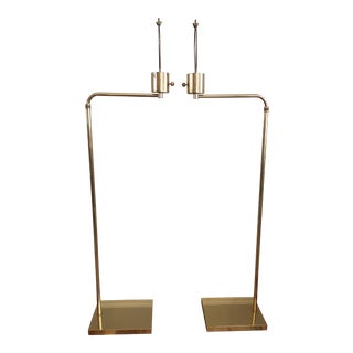 1970s Mid Century Brass Adjustable Pharmacy Floor Lamps - a Pair For Sale