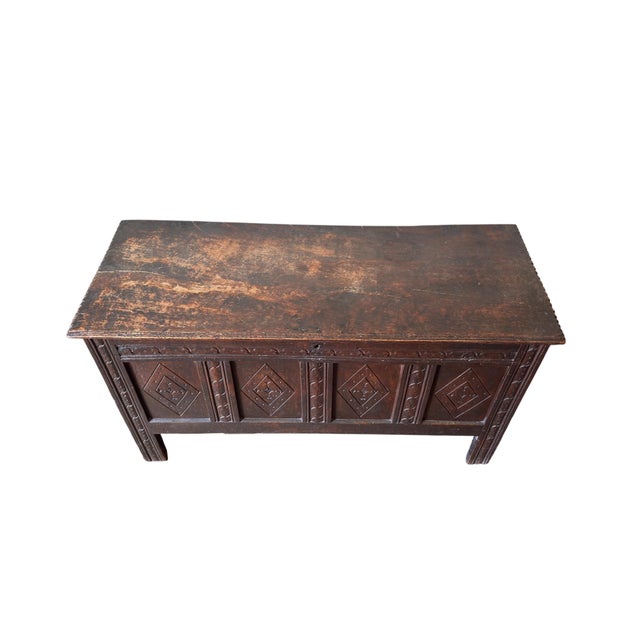 English Carved Oak Four-Panel Chest, 1680 For Sale - Image 4 of 8