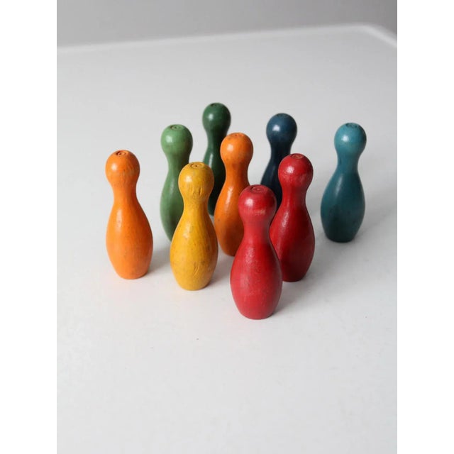 Vintage Colorful Wooden Skittles Tabletop Bowling Game For Sale - Image 6 of 12