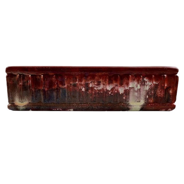 Antique Danish Glazed Stoneware Flower Pot Holder or Jardiniere in Red Glaze from Kähler For Sale