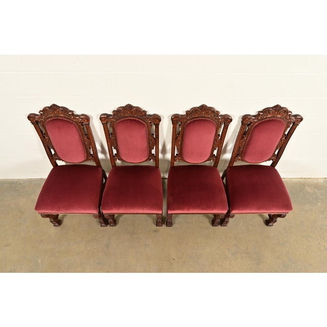 R. J. Horner Style Antique Renaissance Revival Carved Walnut Dining Chairs | Set of Four For Sale In South Bend - Image 6 of 14