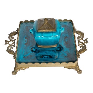 Gilded Bronze and Turquoise Enameled Earthenware Inkstand by Theodore Deck For Sale