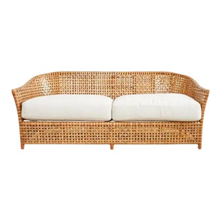 McGuire Antalya Rattan Laced Rawhide Leather Sofa Settee For Sale