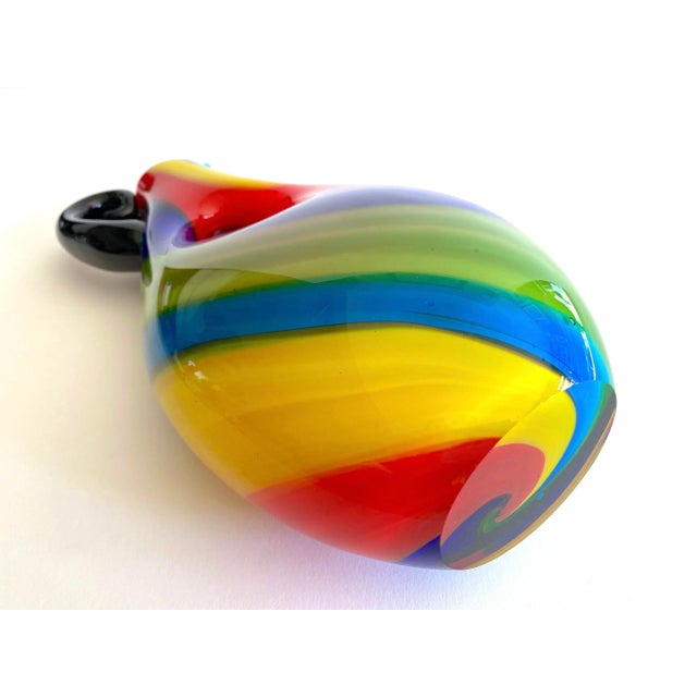 Vintage 1980's Postmodern Italian Murano Art Glass Fused Multicolor Stripe Sculptural Pitcher Vase For Sale - Image 12 of 13