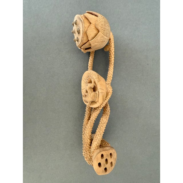 Chinese Intricate Carving of a Lotus Plant With Detailed Seed Pod, Roots and Central Figure on Lotus Leaf For Sale - Image 3 of 11