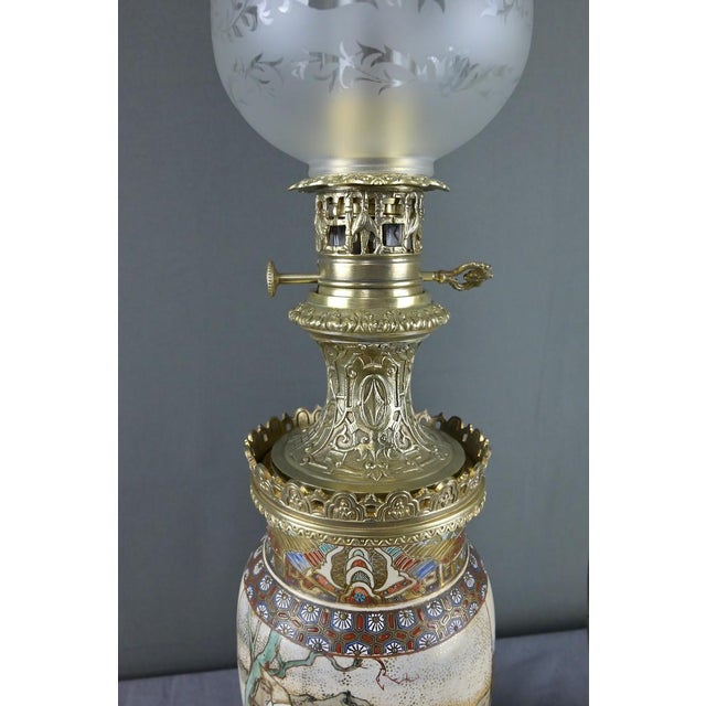 Late 19th Century Satsuma Porcelain and Bronze Oil Lamps, Japan, Set of 2 For Sale - Image 12 of 18