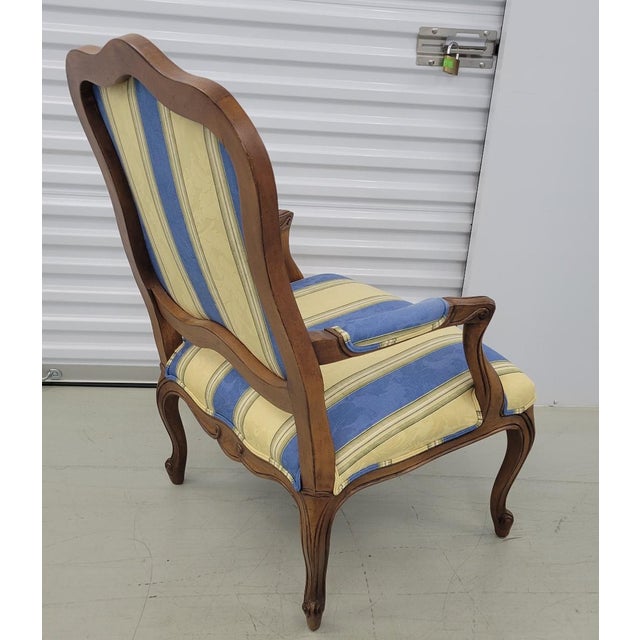 French Louis XV Style Ethan Allen Blue and Yellow Bergere Chair Chairish