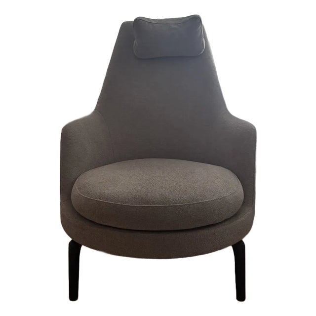 Flexform Leda Armchair in Grey Linen Texture With Removable Cover and Headrest For Sale