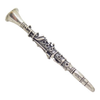 Vintage Italian Handmade Genuine Sterling Silver 925 Clarinet Instrument Figurine Miniature For Sale