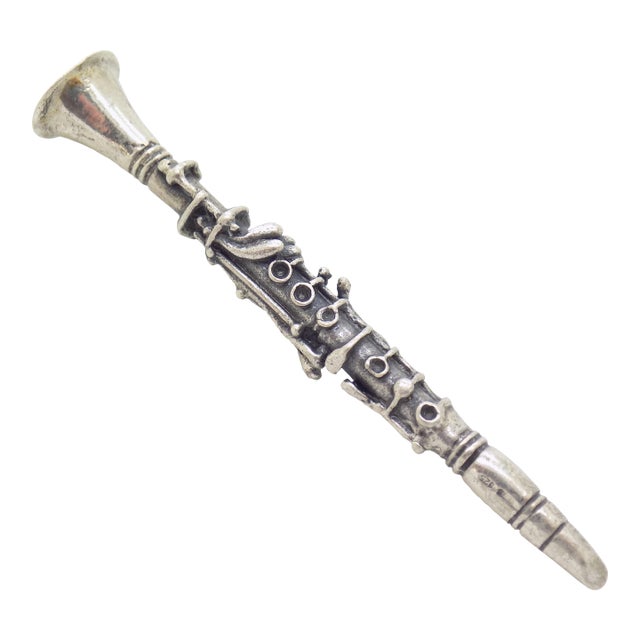 Vintage Italian Handmade Genuine Sterling Silver 925 Clarinet Instrument Figurine Miniature For Sale