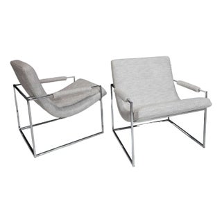 Mid-20th Century Pair of Scoop Chairs Attributed to Milo Baughman in Holly Hunt Performance Fabric For Sale