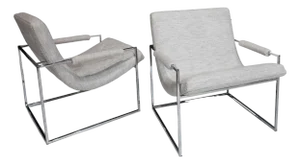 Mid-20th Century Pair of Scoop Chairs Attributed to Milo Baughman in Holly Hunt Performance Fabric