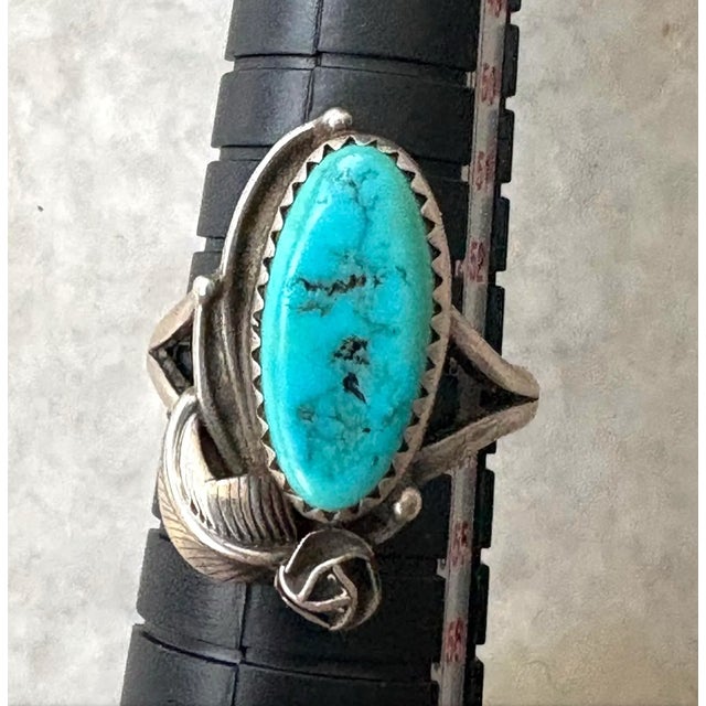 1980s Vintage Sterling Silver and Turquoise Ring, Size 7 For Sale - Image 5 of 5