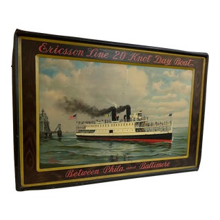 Vintage Ericsson Line Day Boat Philadelphia & Baltimore Tin Sign For Sale