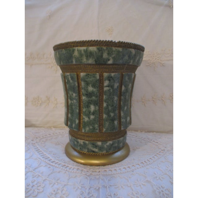 French Vintage Ornate French Design Gold & Jade Wastebasket / Trash Can 10" For Sale - Image 3 of 13