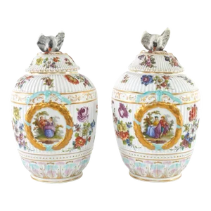 19th Century German Pair Gilt / Painted Urns - a Pair