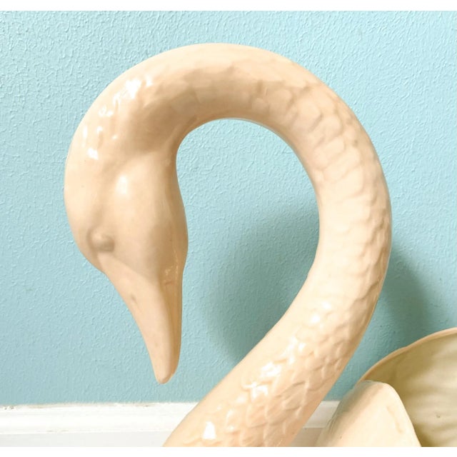 Large Vintage Peach Colored Ceramic Swan Planter For Sale In Houston - Image 6 of 12