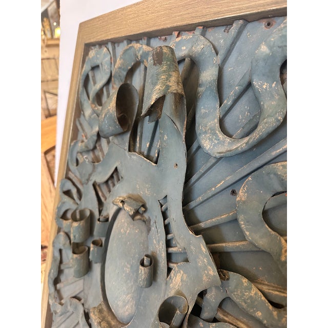 Rustic Framed Iron Architectural Fragments With Verdigris Patina- A Pair For Sale - Image 3 of 11