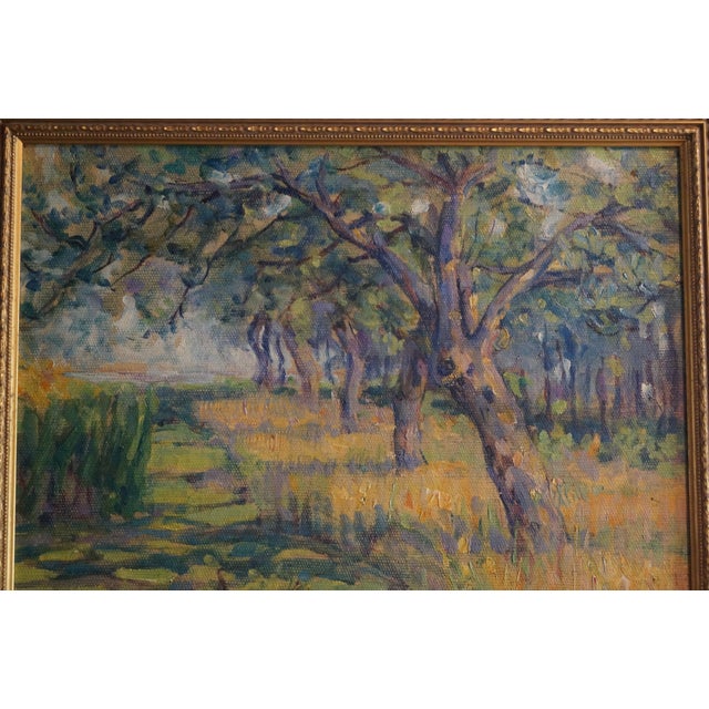 1930s 1930s Green and Gold Impressionist Landscape of Trees For Sale - Image 5 of 9