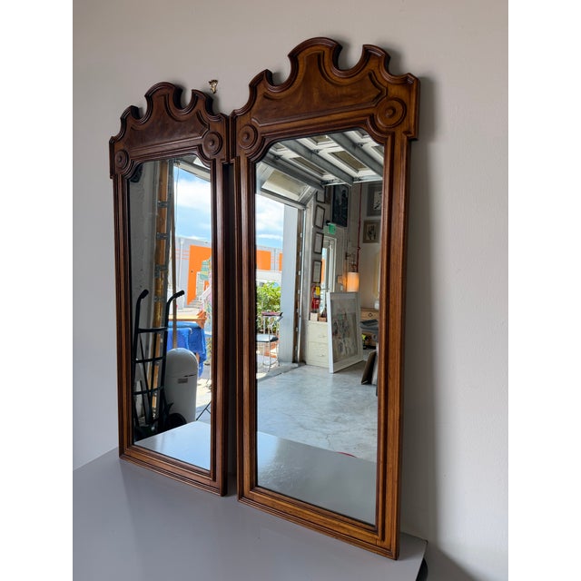 1970s Mid-Century Thomasville Walnut Wood Wall Mirrors – A Pair For Sale In Miami - Image 6 of 12
