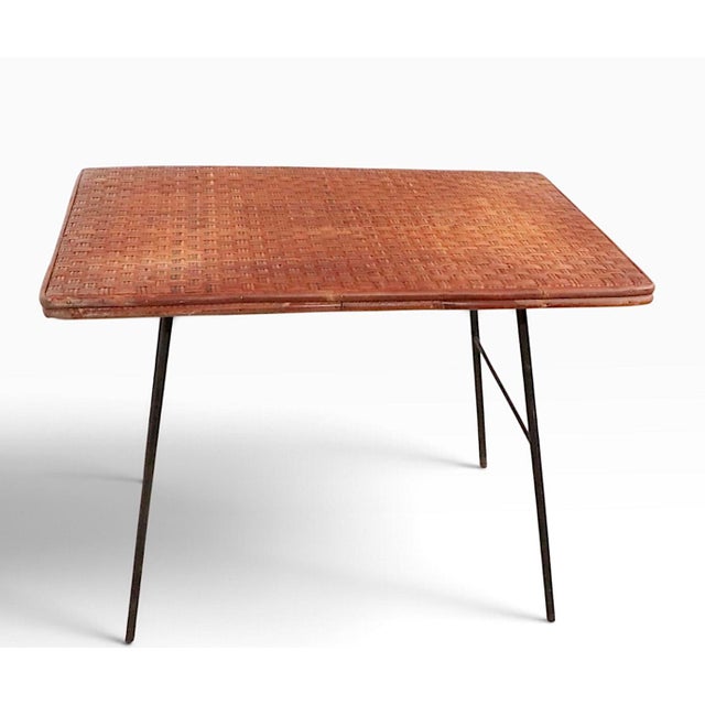 Brown Mid Century Wicker Top Wrought Iron Base Side Table For Sale - Image 8 of 10