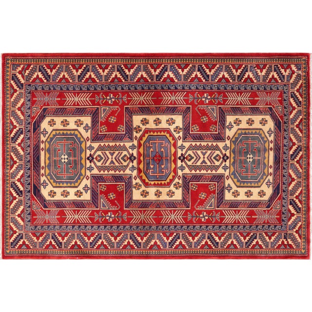 1980s Semi Vintage Sherwan Red/Blue Wool Rug -4'7" X 6'2" For Sale - Image 10 of 10