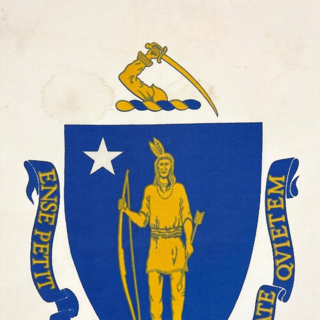 This vintage Massachusetts flag is made from a cotton cloth, with printed emblem visible on both sides. Please note...