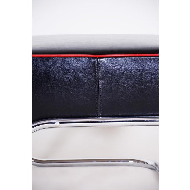 Bauhaus Stool in Leather and Chrome-Plated Steel from R. Slezák, Czech, 1930s For Sale - Image 6 of 10