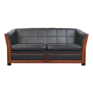 Art Deco Decoforma Series Black Leather 2.5-Seater Sofa with Woodwork from Schuitema For Sale
