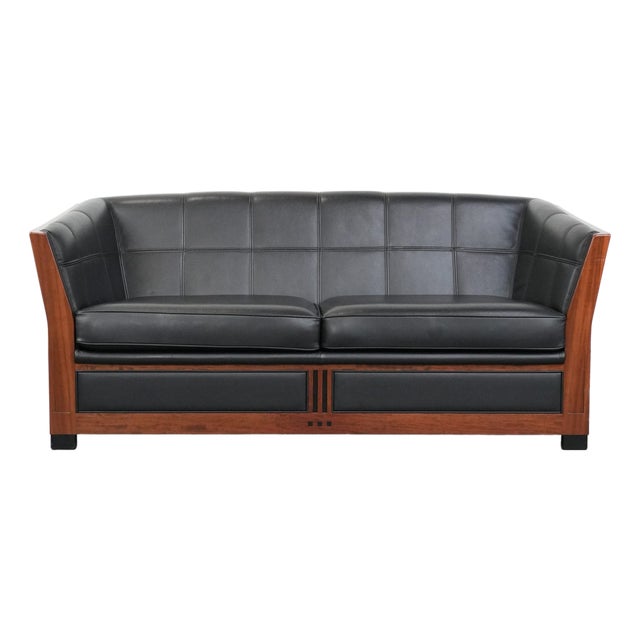 Art Deco Decoforma Series Black Leather 2.5-Seater Sofa with Woodwork from Schuitema For Sale