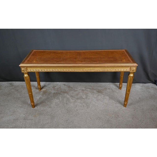 Wood Early 20th Century Louis XVI Style Gilded Wood Bench For Sale - Image 7 of 15