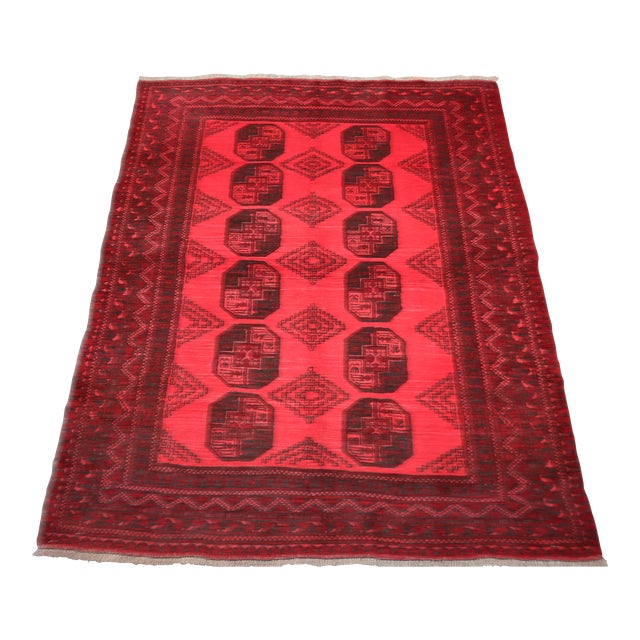 Red Old Classic Afghan Wool Rug 5'11 X 6'3 For Sale