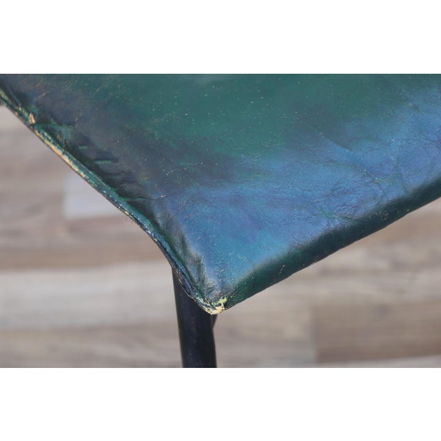 1950s Pair of Jacques Adnet Distressed Green Leather & Black Metal Dining Chairs, France 1950s For Sale - Image 5 of 18