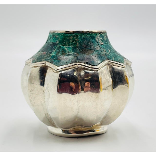 Vintage Emilia Castillo Malachite Silver Vase, Taxco Mexican Modernism For Sale - Image 9 of 17