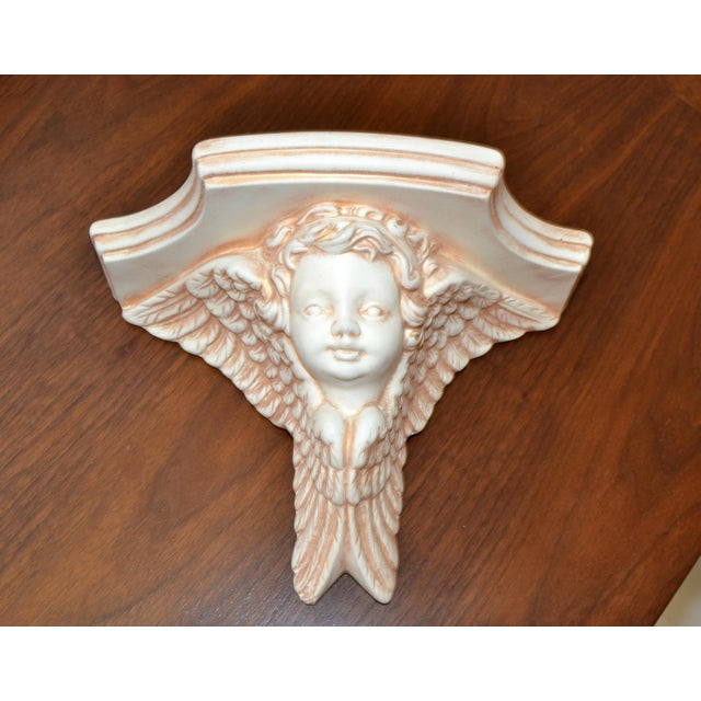 Goldenrod Pair of 1990s Ceramic Angel Head Wall Shelf Gold Bonze Cherub Gothic Baroque Victorian Décor For Sale - Image 8 of 12