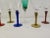 Elegant set of six curated vintage blown glass cordial/aperitif glasses with multicolor long stems and various shaped...