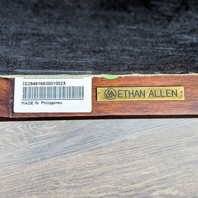 Ethan Allen Jamaica Lounge Chair With Curved Wood Arms and Green Cushions For Sale In San Francisco - Image 6 of 8