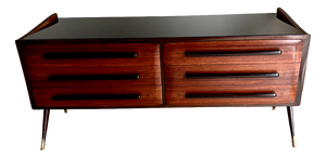 Chest of Drawers in Rosewood Wood and Black Glass Top, Italy, 1950s