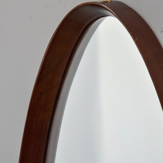 Silver Italian Mid-Century Walnut Oval Mirror For Sale - Image 8 of 11