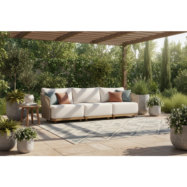 2020s Alpine Teak Wood Outdoor Sofa With Biege Rope Design For Sale - Image 5 of 12