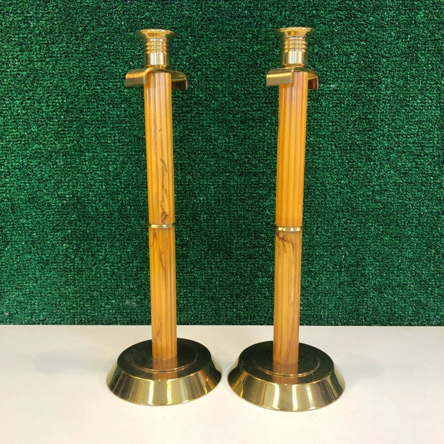 Art Deco Brass & Bakelite Candlesticks, a Pair For Sale - Image 3 of 10