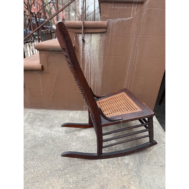 Early 20th/Late 19th Century Victorian Rocking Chair With Spindle Back and Cane Seat For Sale - Image 10 of 12