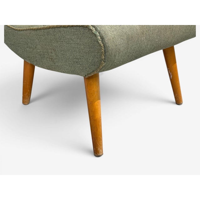 Swedish Modern, Slipper Chair, Green Fabric, Beech, Sweden, 1940s For Sale - Image 10 of 12